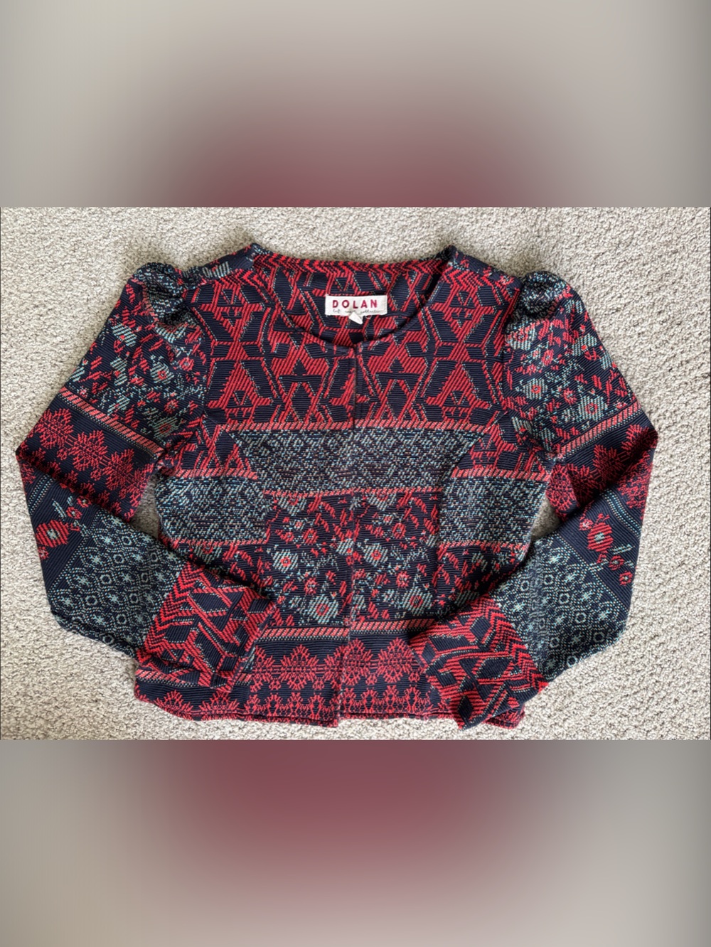 Anthropologie - Dolan Red & Navy Geometric Knit Sweater Jacket